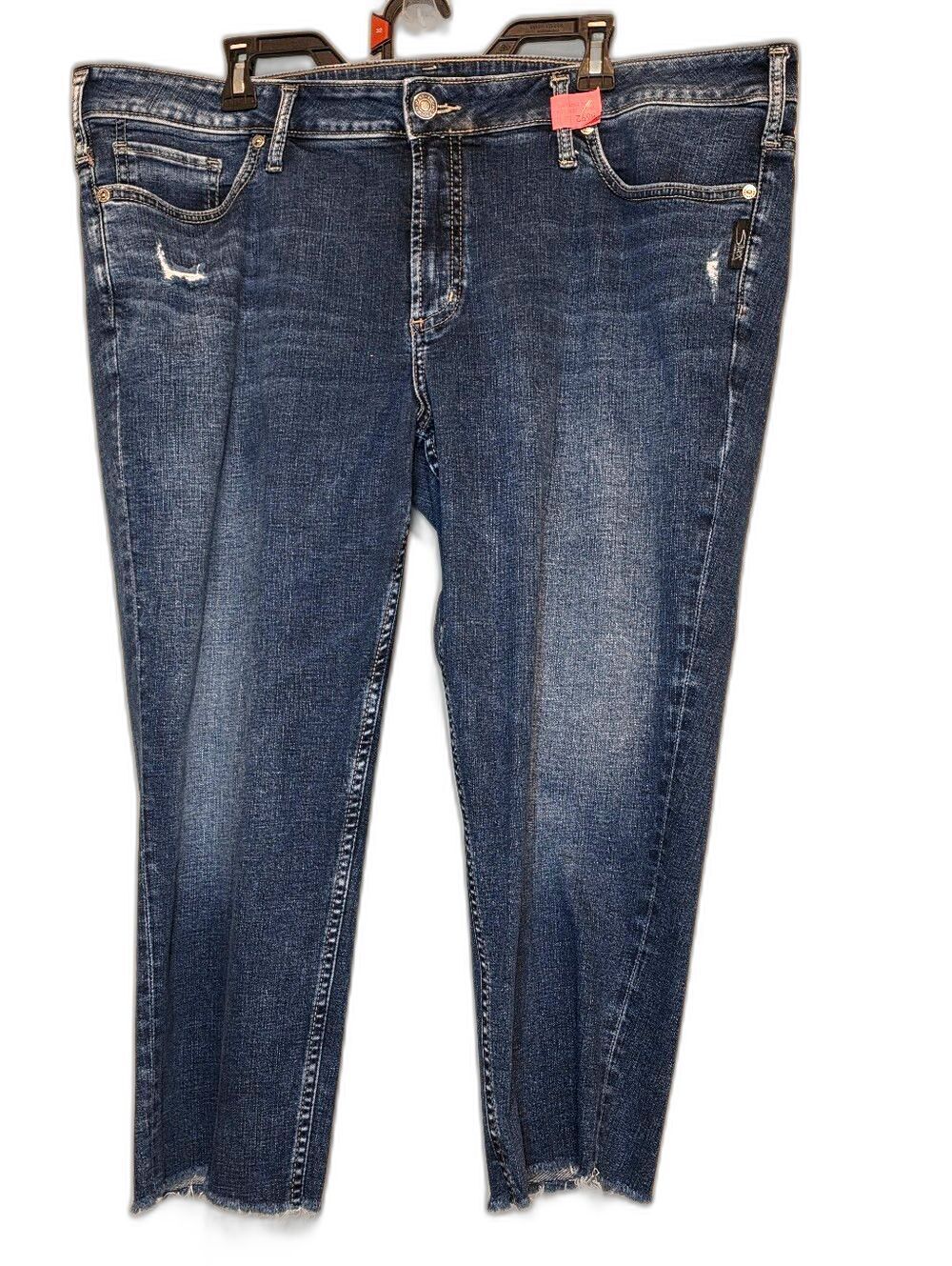 Silver Jeans Elyse Slim Crop Blue Frayed Hem Distressed Denim Women's 20/L25